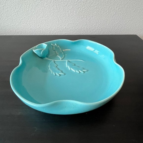 Caliente Pottery Aqua Blue Flower Dish Virgil Haldeman Made in Burbank CA - Picture 2 of 7